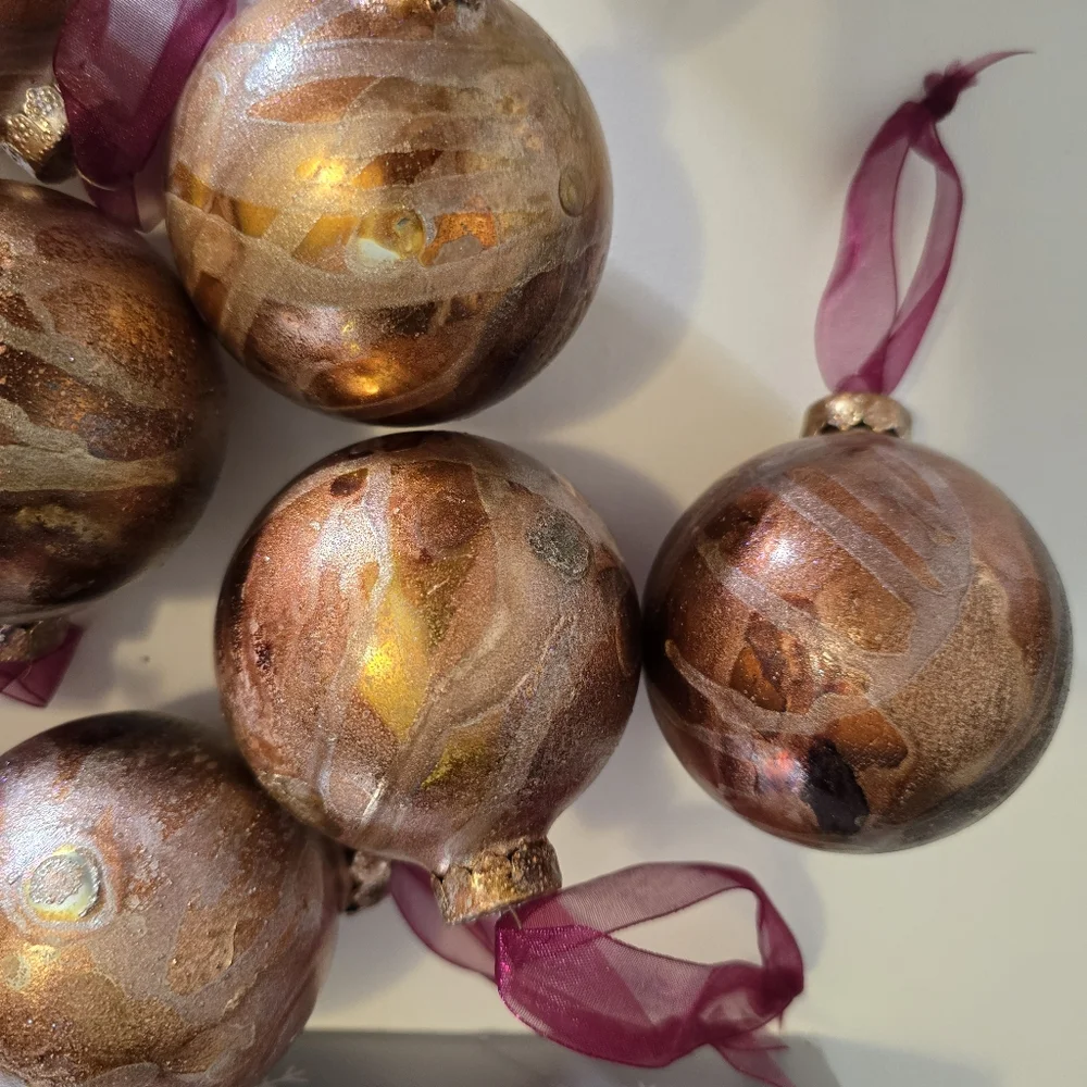 9 HANDCRAFTED Glass Ornaments HANDPAINTED Holiday Decorations Christmas Decor